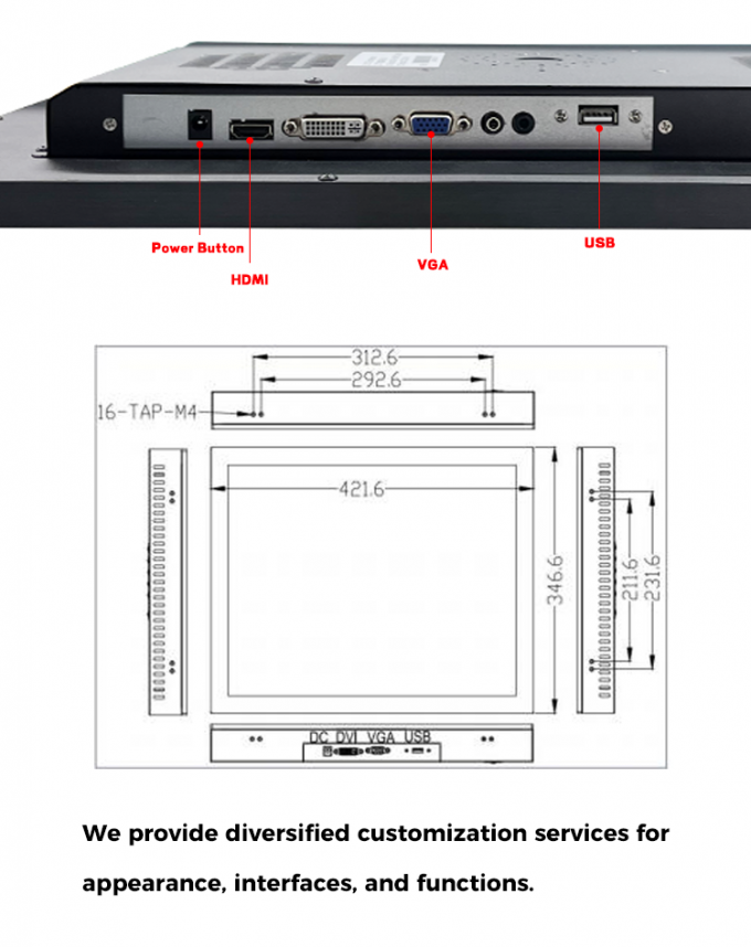 21.5 Inch Touch Screen Monitor IK7 Surface Strength For Military Industry
